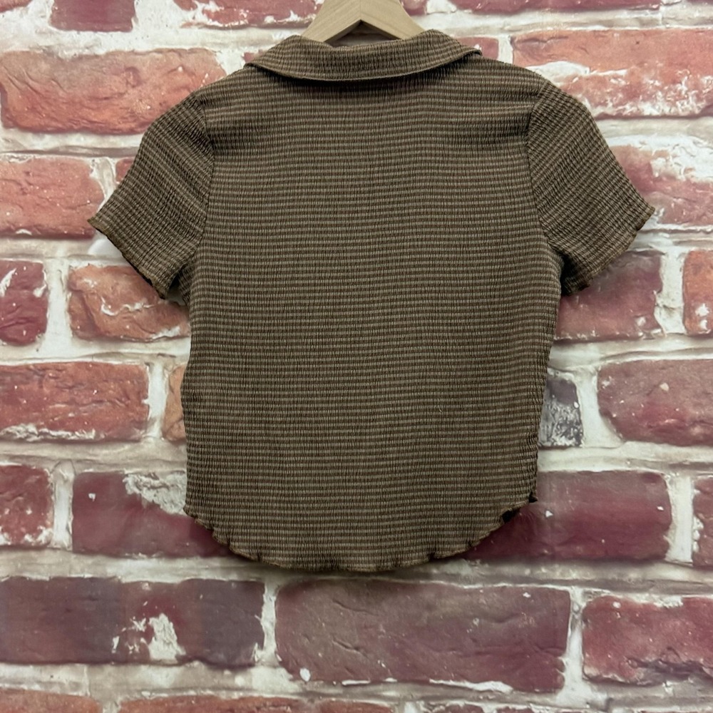 Madewell Shirt Women's XS Brown Knit Striped Crinkle Accent Button Casual Shirt - Picture 4 of 9